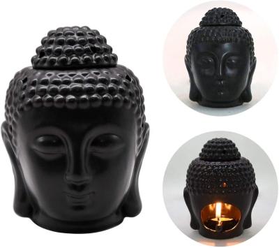 China Black Ceramic Candle Holder Oil Aromatherapy Censer Burner Wax Candle Buddha Stocked Thai Buddha Head for sale