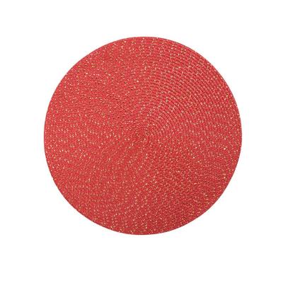 China Sustainable Lightweight Luxury Nordic PP Woven Round Table Place Mats Mixed Gold Silver Yarn Woven Place Mat Insulation Pad Western Coaster for sale