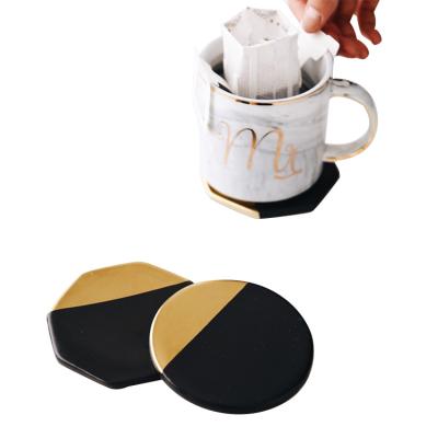 China Manufacturer Direct Wholesale Custom Black Gold Irregular Slip Marble Ceramic Mug Coaster Non Viable for sale