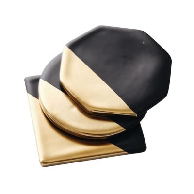 China China Factory Wholesale Price Custom 2022 New Design Viable Creative Black Gold Solid Marble Coasters for sale