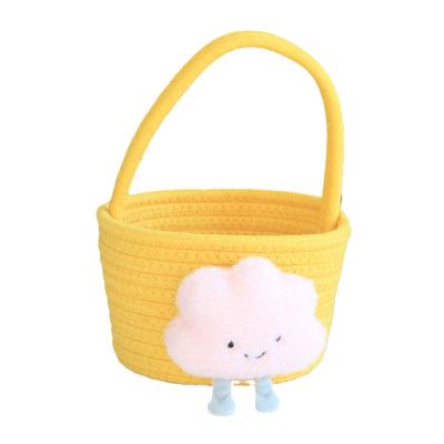 China Factory Direct Sales Sustainable Durable Handmade Clouds Round Shape Woven Laundry Cotton Rope Storage Baskets for sale