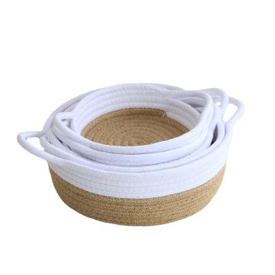 China Findmore Sustainable Manufacturer Wholesale Durable Handmade Round Cotton Rope Diaper Storage Baskets With Handles for sale