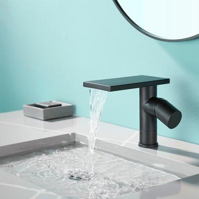 China Pull Out Basin Bathroom Jet Luxury Black Brass Waterfall Hot And Cold Faucet for sale