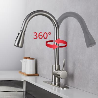 China Thermostatic Faucets Wholesale Customized Brass Single Handle Kitchen Faucet 3 Function Smart Sprayer Kitchen Faucet With Pull Out Spout for sale