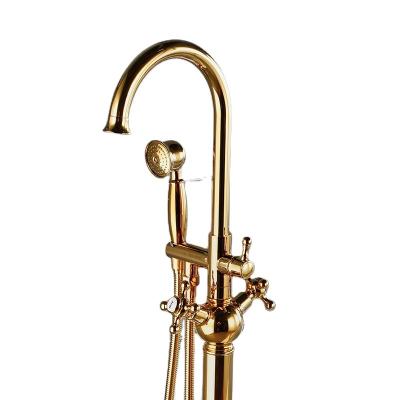 China Cheap Hot Sale Good Quality Free Standing Floorless Slide Bar Bathtub Faucet Brushed Gold for sale