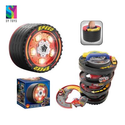 China Pretend Play Set SY PLAYS New Arrival 2 In 1 Diy Parking Car Musical Lighting Toys Set With Free Wheel Car for sale