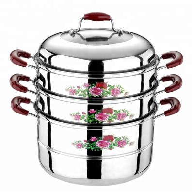 China Sustainable 3 Layer Stainless Steel Cooking Pot Food Steamer With Bakelite Handle for sale