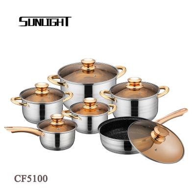 China Sustainable 12pcs Stainless Steel Cookware Set With Lid Induction Glass Bottom EB-8013 for sale