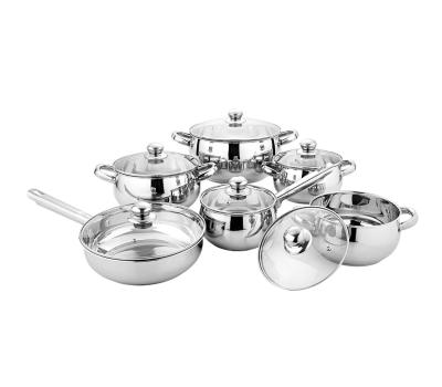 China Sustainable Belly Shape 12pcs Stainless Steel Induction Bottom Cookware Set With Glass Lid for sale