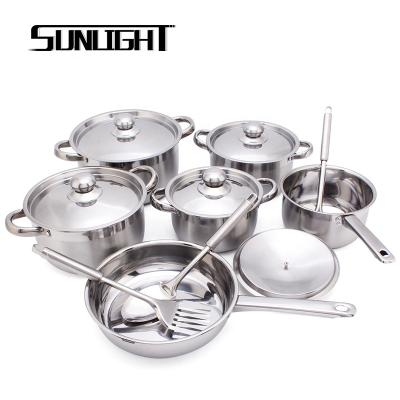 China Sustainable 15 PCS Induction Bottom Cookware Set Stainless Steel Kitchen Pots And Pans for sale