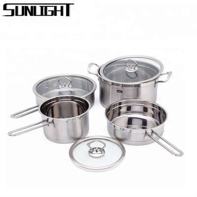 China Sustainable 7pcs Kitchen Stainless Steel Cookware Set Pot And Pan Wholesale for sale