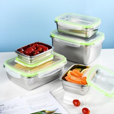 China Freshness Preservation 304 Stainless Steel Bento Storage Lunch Box With Leakproof Plastic Cover for sale