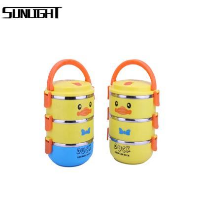 China Freshness Preservation Cartoon Duck Food Stainless Steel Bento Lunch Box Tiered Tiffin Box For Kids for sale