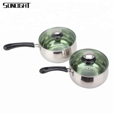 China 2pcs factory viable chaoan milk pan set stainless steel mini sauce pot with lids for sale