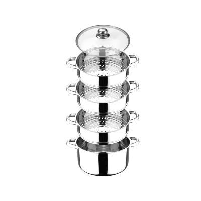 China Sustainable Stainless Steel Four Layer Food Steamer Pot With Glass Lid 18-34cm for sale