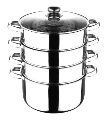 China Sustainable Stainless Steel Four Tier Steamer Pot Set With Glass Lid 18-34cm for sale