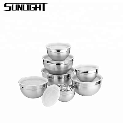 China Sustainable Stackable Stainless Steel Salad Mixing Bowl Set With Cover for sale