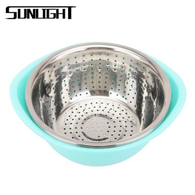 China Sustainable Detachable Washing Stainless Steel Colander Strainer Bowl For Kitchen for sale