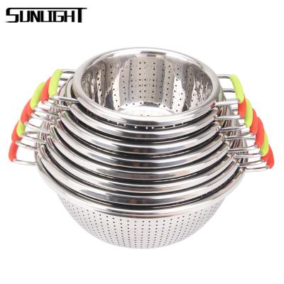 China Sustainable Stainless Steel Colander Strainer Basket With Double Handle 20-40cm for sale