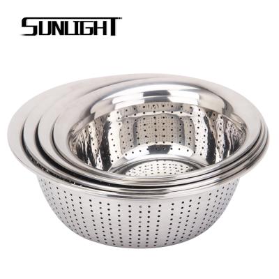 China Sustainable Chinese Fruit Sieve Basket 201 Stainless Steel Rice Colander For Washing for sale