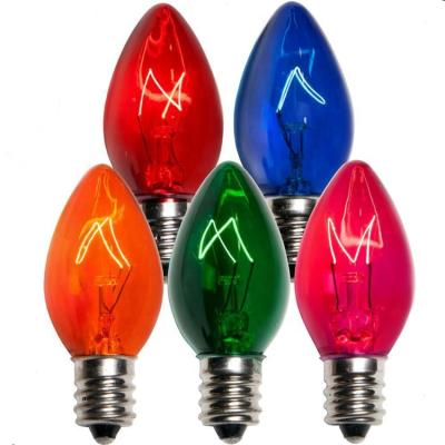 China Best Decorative Christmas Light Bulb C7 130 Volt 60HZ Soft Finish Decorative Multicolor Transparent Incandescent for sale