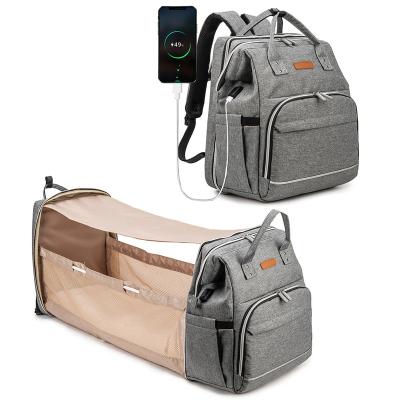 China With USB Baby Diaper Bag Backpack With Hutch Baby Bag With Changing Station Crib Foldable Waterproof Bag for sale
