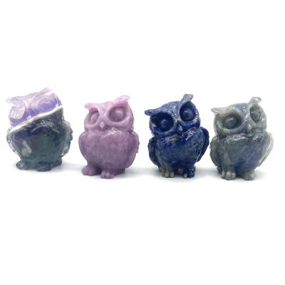 China Europe Sale Crystal Carvings Owl Golden Healer Natural Amethyst Folk Crafts Carved For Gift for sale