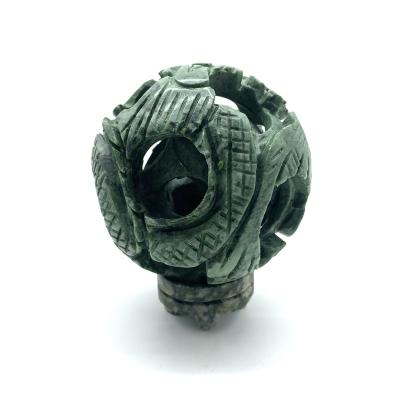 China Europe Natural Green Palm Display Stone Carved Good Luck Jasper Crystal Spheres Ball Carvings Puzzle Sphere for sale