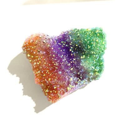 China Wholesale Crystal Colorful Aura Cluster from Europe for Crystals Healing Stones for sale