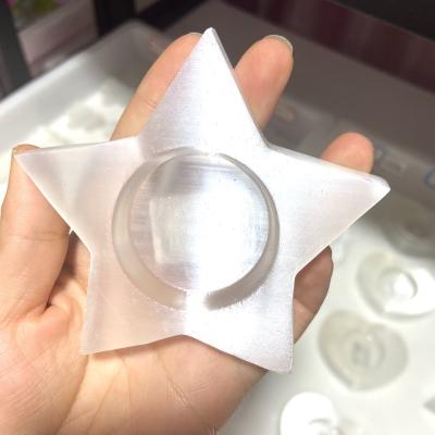 China Europe Wholesale High Quality Selenite Carving Crafts Crystal Selenite Candle Holder For Decoration for sale