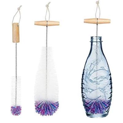 China Sustainable Wooden Handle Bottle Brush Two Piece Cotton Wire Brush Soda Set Water Bottle Brush for sale