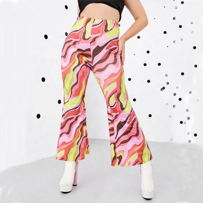 China Colorful Printing Womens Wide Leg Sexy Cheap Elastic Breathable Womens Plus Size Pants Plus Size Trousers for sale