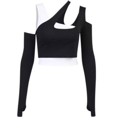 China New Design Breathable Fashion Contrast Color Breathable Crop Two Piece Crop Top Vest Blouse Women for sale