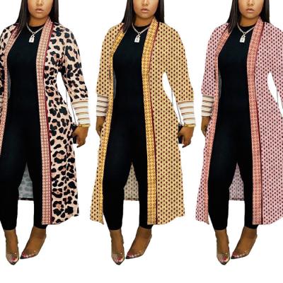 China latest design anti-wrinkle anti-wrinkle clothing autumn new leopard long sleeve sexy loose print long style casual coat cardigan for woman for sale