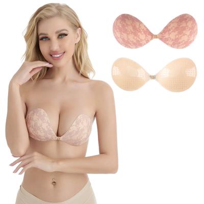 China XB118 Women Sexy Lace Embroidery Antibacterial Push Up Silicone Seamless Invisible Bra for sale