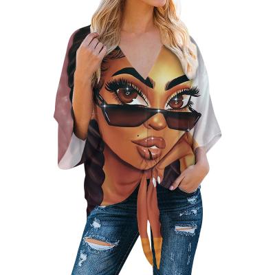 China Art African Black Girls Printing Anti Shrink Woman Tops Secy Fashionable Chiffon Tops For Women Wholesale Customized Ladies Blouses&Tops for sale