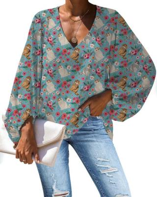 China Viable Floral With Cat Print Pattern Plus Size Loose Tops And Blouses Female Shirt Chiffon Summer Casual Clothes For Women 2020 for sale