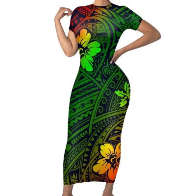 China Anti-Static Design Women Hawaiian Tribal Polynesian Dresses Maxi Dress Tight Drop Ship Wholesale Hawaii Style Short Sleeve Round Neck Shirts for sale