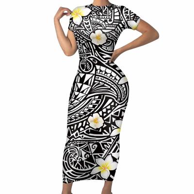 China Anti-Static Samoan Tribal Design Women Newspaper Dresses Polynesian Print Clothing Plus Size Fat Female Fashion Floral Maxi Dress MOQ1 for sale