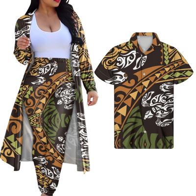 China QUICK DRY Ladies Dress Long Sleeve Jogging Coat Women Set 2 Pcs Dress Design&Men Shirt 2 Pieces Set Design Polynesian Tribal Couples for sale