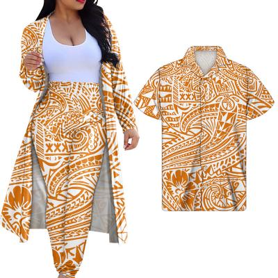 China QUICK DRY Yellow Polynesian Tribal Set Design Couples Fabric 2 Pieces Jogging Set 2 Pcs Women Dress Latest Long Sleeve Couples Dress For Lover for sale