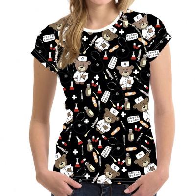 China new Anti-wrinkle girls T-shirts cute kawaii nurse bear prints t-shirt for women harajuku short sleeves t-shirts black purple pink nurses gift for sale