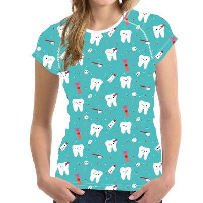 China Various Color Anti-wrinkle Tooth Print T-shirt For Human Teeth Dental Health Women Clothes Cartoon All Over Print Design Nurse T-shirt Gifts for sale