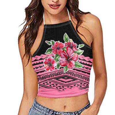 China Sexy Women's Casual Cami Tank Top Sleeveless Halter Vest QUICK DRY Hot Pink/Purple Polynesian Samoan Hawaii Hibiscus Flower Tribal Print for sale