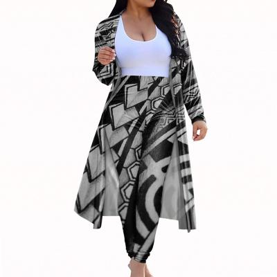 China New Arrival Design Polynesian Tribal Women's Two-Piece Outfits Floral Print Cardigan Ditch Coat QUICK DRY and Skinny Long Pants Sweatsuit for sale