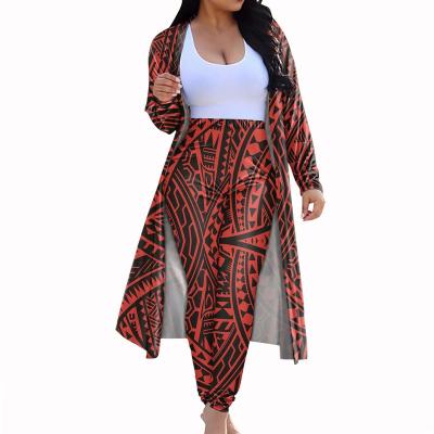 China Polynesian Tribal Style Women's Outfits Vintage Floral Print Gradient Cardigan Casual Ditch Coat Long Sleeve and Skinny Long Pants for sale