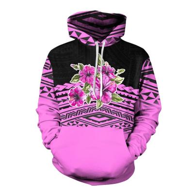 China QUICK DRY Purple Samoan Style Polynesian Hawaiian Tribal Hibiscus Flower Floral Fashion Streetwear Autumn Tops Female Pattern Women Hoodie for sale