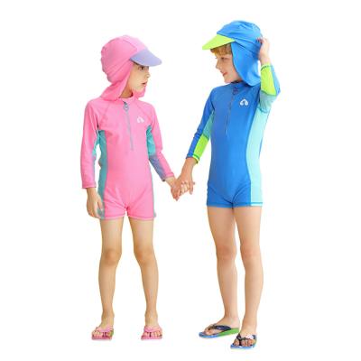 China Sales Kids Swimwear Breathable Warm Front Zipper One Piece Swimsuit For Kids Little Boys Girls Monokini 2pcs Patchwork Beach Wear for sale