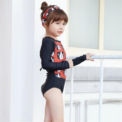 China 2020 Kids Swimwear Round Neck Kids Small Swimwear Beach Swimwear Dog Print Breathable Long Sleeve One Piece Monokini For Girls for sale