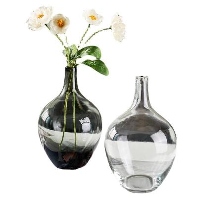 China Minimalist Simple glass vase with small mouth and big belly Hydroponic floor vase Transparent decorative flower arrangement ornaments for sale